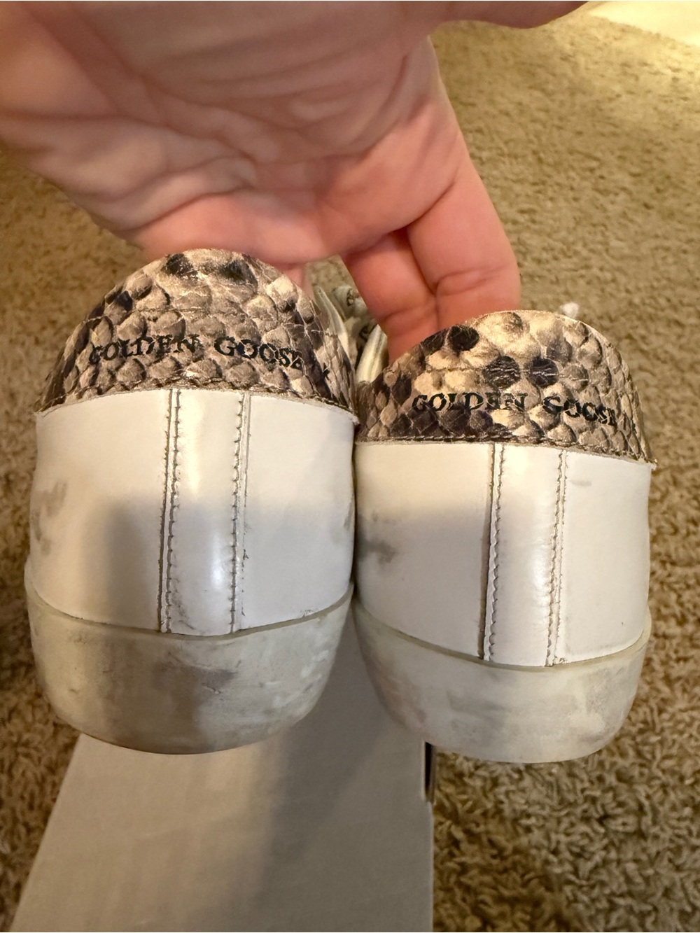 Golden Goose White Leather Sneakers with Yellow Star and Snake-Print Heel - Picture 7 of 8